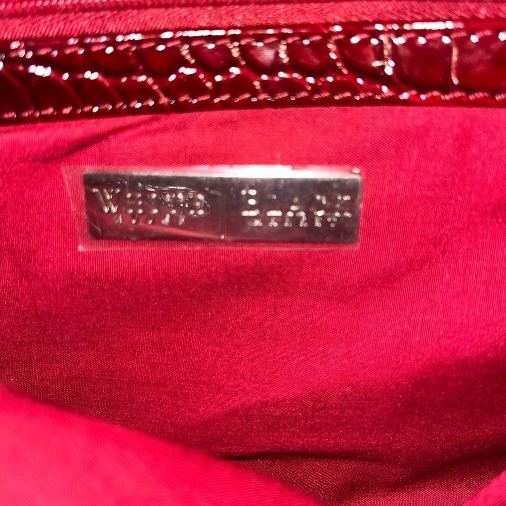 WHITE HOUSE | BLACK MARKET Red Crocodile Clutch Bag with Silver Clasp EUC - Picture 16 of 16